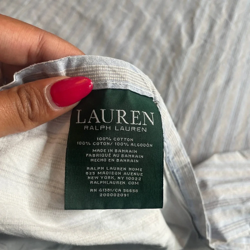 Vtg Lauren Ralph Lauren BlueGray Ticking Stripe 100%‎ Cotton Full Sheet Set READ